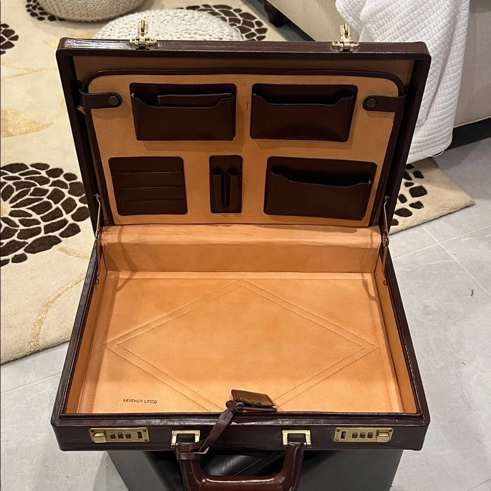 Vintage Leather Attaché Briefcase, Lined, Franzem Combination Lock, 1980s Case
